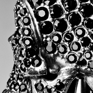 Black Swarovski skull handle handmade Italian luxury walking cane handle detail