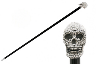 Swarovski crystal skull handle handmade Italian designer luxury walking cane front view