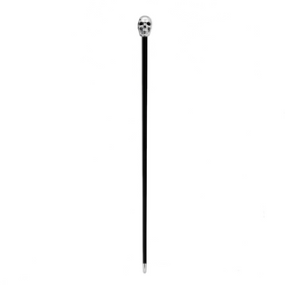 Silver skull handle brass tip wooden shaft handmade Italian luxury walking stick close-up