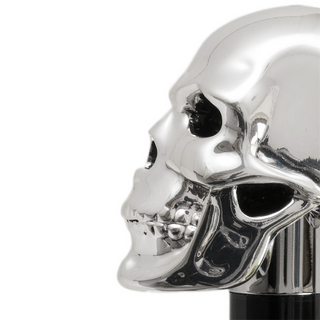 Silver skull handle brass tip wooden shaft handmade Italian luxury walking stick detail