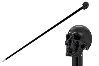 Black skull enameled handle handmade Italian luxury walking cane front view