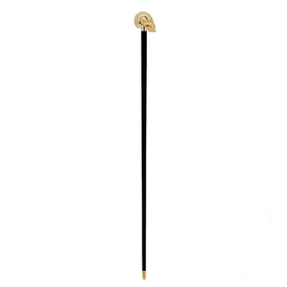 Gold skull gilt resin handle polished wood shaft handmade Italian luxury walking cane close-up