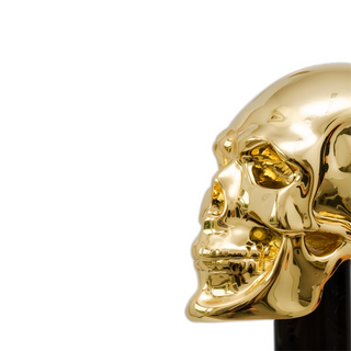 Gold skull gilt resin handle polished wood shaft handmade Italian luxury walking cane handle detail
