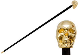 Gold skull gilt resin handle polished wood shaft handmade Italian luxury walking cane front view