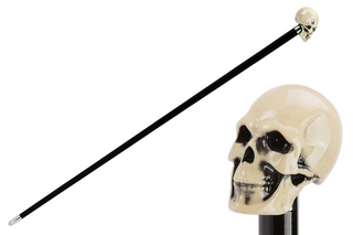 Bone skull enameled resin handle gothic handmade Italian luxury walking stick front view