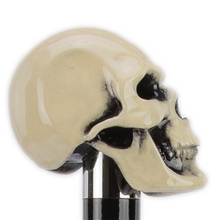 Bone skull enameled resin handle gothic handmade Italian luxury walking stick handle detail