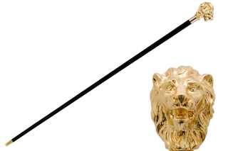 Lion head handle polished wood shaft handmade Italian luxury walking cane front view
