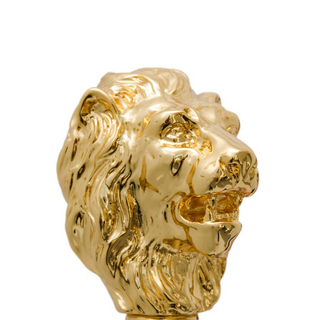 Lion head handle polished wood shaft handmade Italian luxury walking cane angle view
