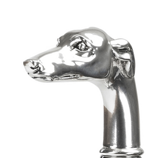 Silver greyhound handle polished wood shaft handmade Italian luxury walking stick handle detail