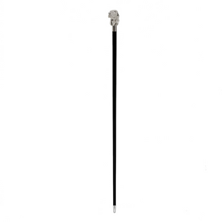 Silver dog handle polished wood shaft brass end handmade Italian luxury walking stick close-up