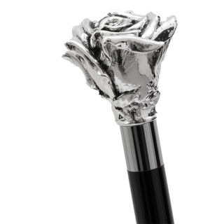 Silver-plated rose handle brass tip handmade Italian luxury walking cane side view