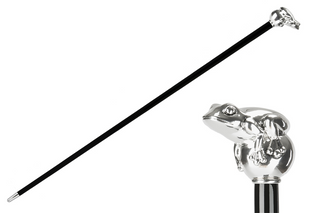 Silver frog silver-plated handle brass tip handmade Italian luxury walking cane front view