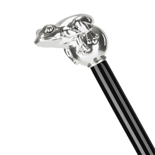 Silver frog silver-plated handle brass tip handmade Italian luxury walking cane side view