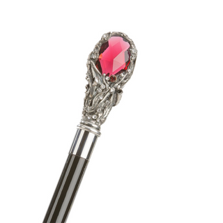 Red crystal brass handle handcrafted Italian luxury walking cane handle detail