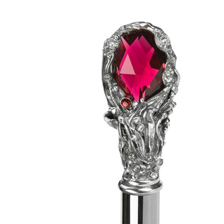 Red crystal brass handle handcrafted Italian luxury walking cane side view