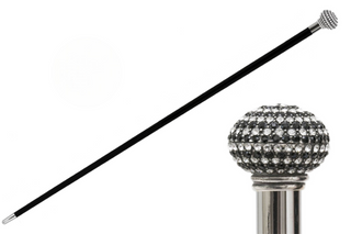 Swarovski crystal wooden stick brass tip handmade Italian luxury walking cane front view