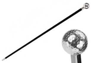 Golf ball silver-plated handle brass tip handmade Italian luxury walking cane front view