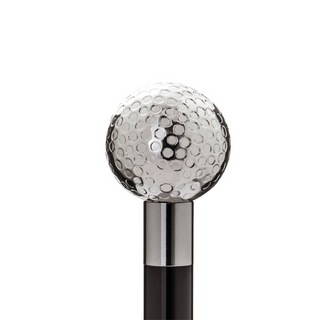 Golf ball silver-plated handle brass tip handmade Italian luxury walking cane handle detail