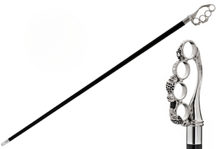 Brass knuckle Swarovski crystal accents handmade Italian designer walking stick front view