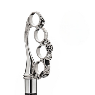 Brass knuckle Swarovski crystal accents handmade Italian designer walking stick side view
