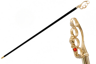 Brass knuckles Swarovski crystal handle handmade Italian designer luxury walking cane front view