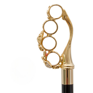 Brass knuckles Swarovski crystal handle handmade Italian designer luxury walking cane side view