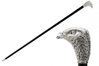 Silver eagle head handle polished wood shaft handmade Italian luxury walking cane front view