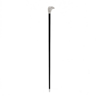 Silver eagle head handle polished wood shaft handmade Italian luxury walking cane close-up