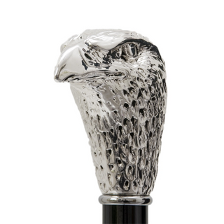Silver eagle head handle polished wood shaft handmade Italian luxury walking cane handle detail