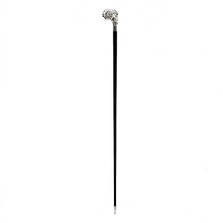 Silver ram silver-plated handle polished wood shaft handmade Italian luxury walking cane close-up