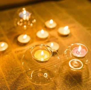clear borosilicate crystal ball candle holder 8cm tabletop decor angle view