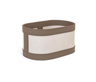 woven leather washcloth holder basket bathroom storage front view