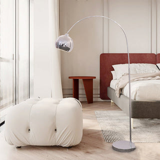 Bauhaus floor lamp side — chrome metal E27 warm glow