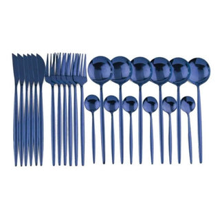 stainless steel cutlery casa sardinia blue 24 piece rustproof flatware close-up