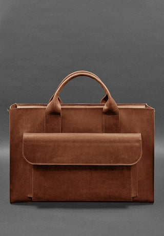 leather laptop bag vintage crazy horse leather briefcase detachable sleeve side view