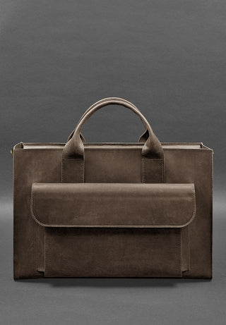 leather laptop bag vintage crazy horse leather briefcase detachable sleeve angle view
