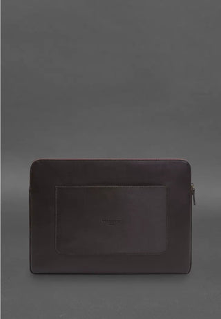 genuine leather laptop case zippered tech protector front pocket top view