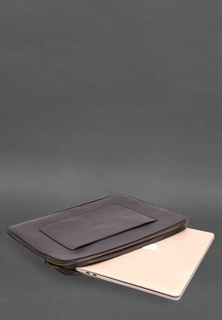 genuine leather laptop case zippered tech protector front pocket display view