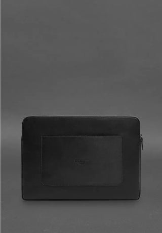 genuine leather laptop case zippered tech protector front pocket angle view