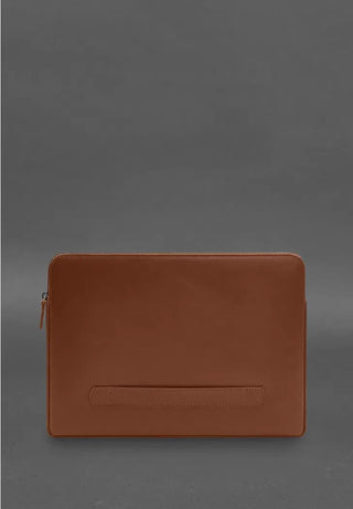 genuine leather laptop case zippered tech protector front pocket macro view