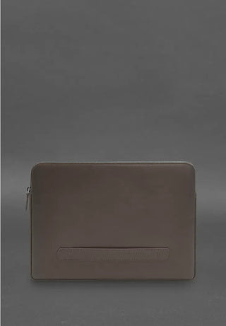 genuine leather laptop case zippered tech protector front pocket feature view
