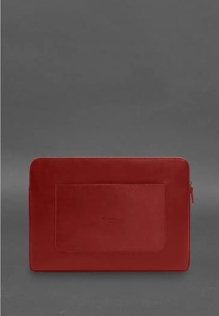 genuine leather laptop case zippered tech protector front pocket detail