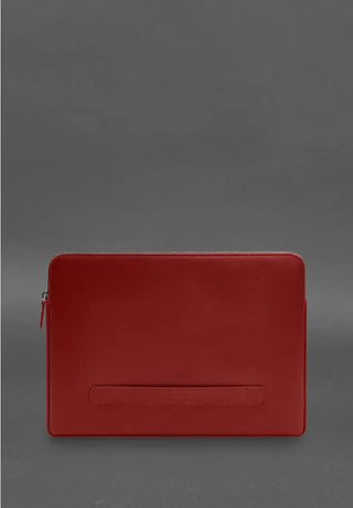 genuine leather laptop case zippered tech protector front pocket side view