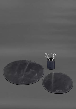 genuine handcrafted leather laptop desk pad pen holder set showcase view