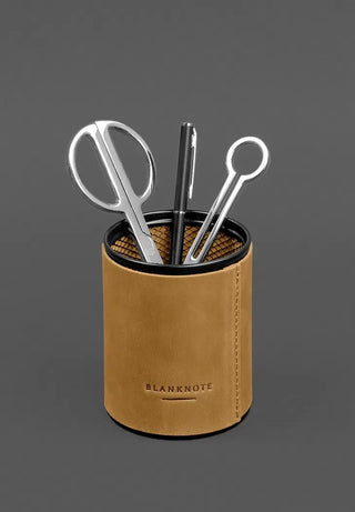 genuine handcrafted leather laptop desk pad pen holder set close-up