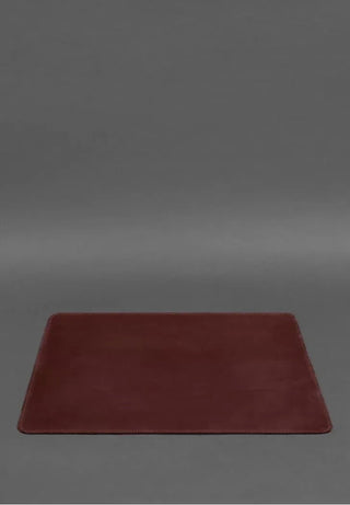 burgundy premium crazy horse leather laptop desk mat angle view