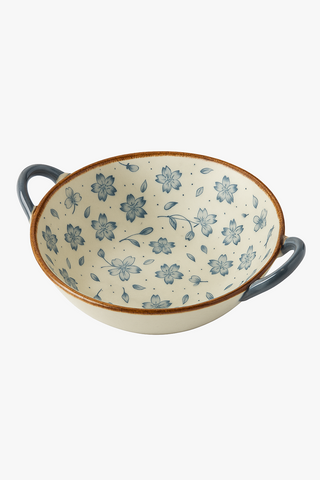 japanese floral-motif ceramic bowl with handle