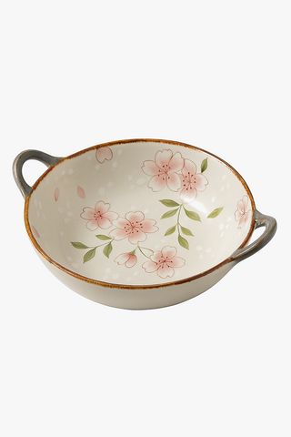 japanese floral-motif ceramic bowl with handle