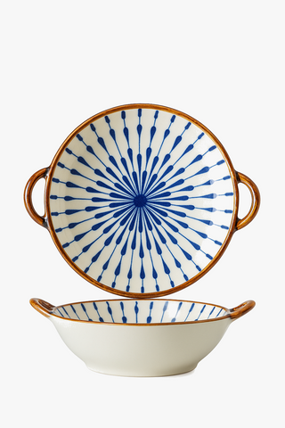 japanese floral-motif ceramic bowl with handle