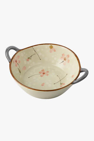 japanese floral-motif ceramic bowl with handle